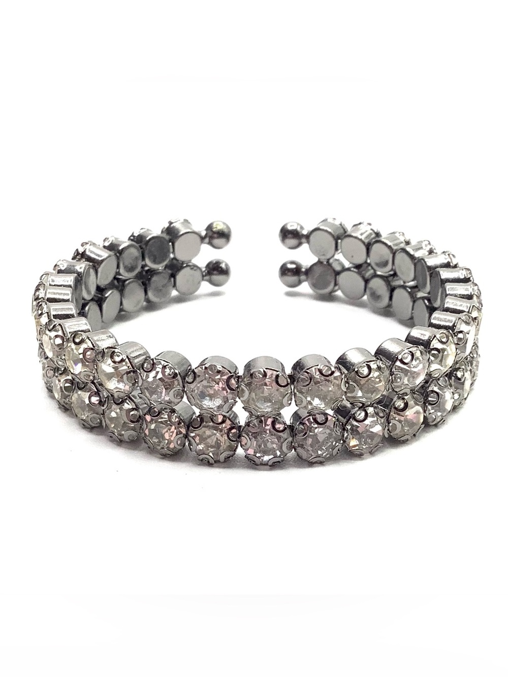 Silver-Tone and Gunmetal-Tone Crystal Stretch Bracelet - Clear Stones